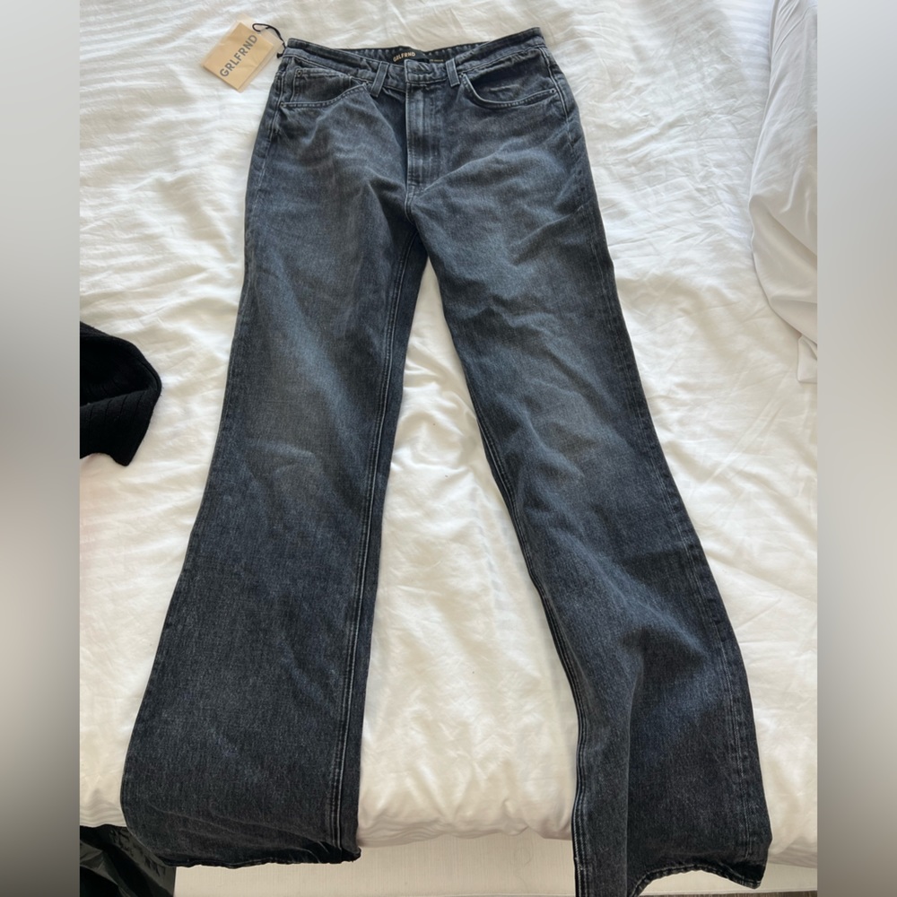 GRLFRND High rise bootcut grey jeans